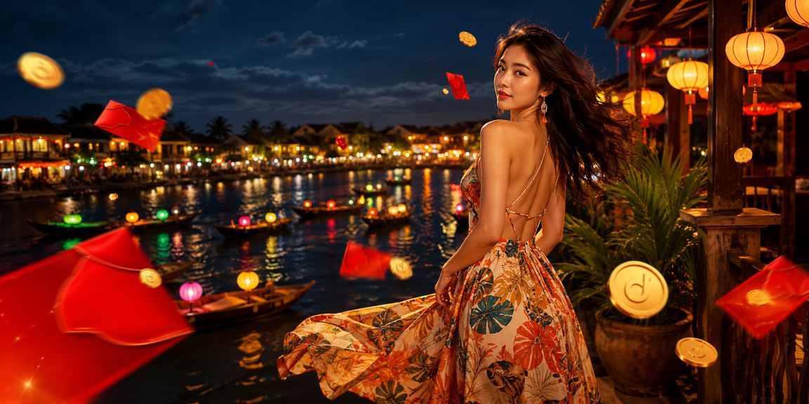 Phong bì đỏ may mắn tại bãi biển Hội An